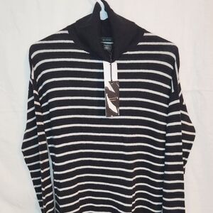 Halogen Josephine Cashmere Turtleneck Sweater Size XS color Blk/Ivory